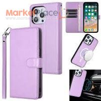iPhone 15 pro flip case leather lilac